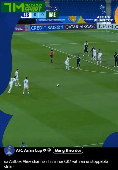 AFC so sánh siêu phẩm của Asilbek Aliev với những cú sút của Cristiano Ronaldo. Ảnh: Chụp màn hình